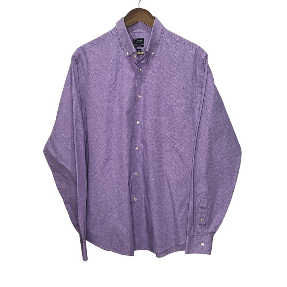 Arrow Mens Button Down Fitted No Iron Purple Front Pocket 16 1/2 36/37